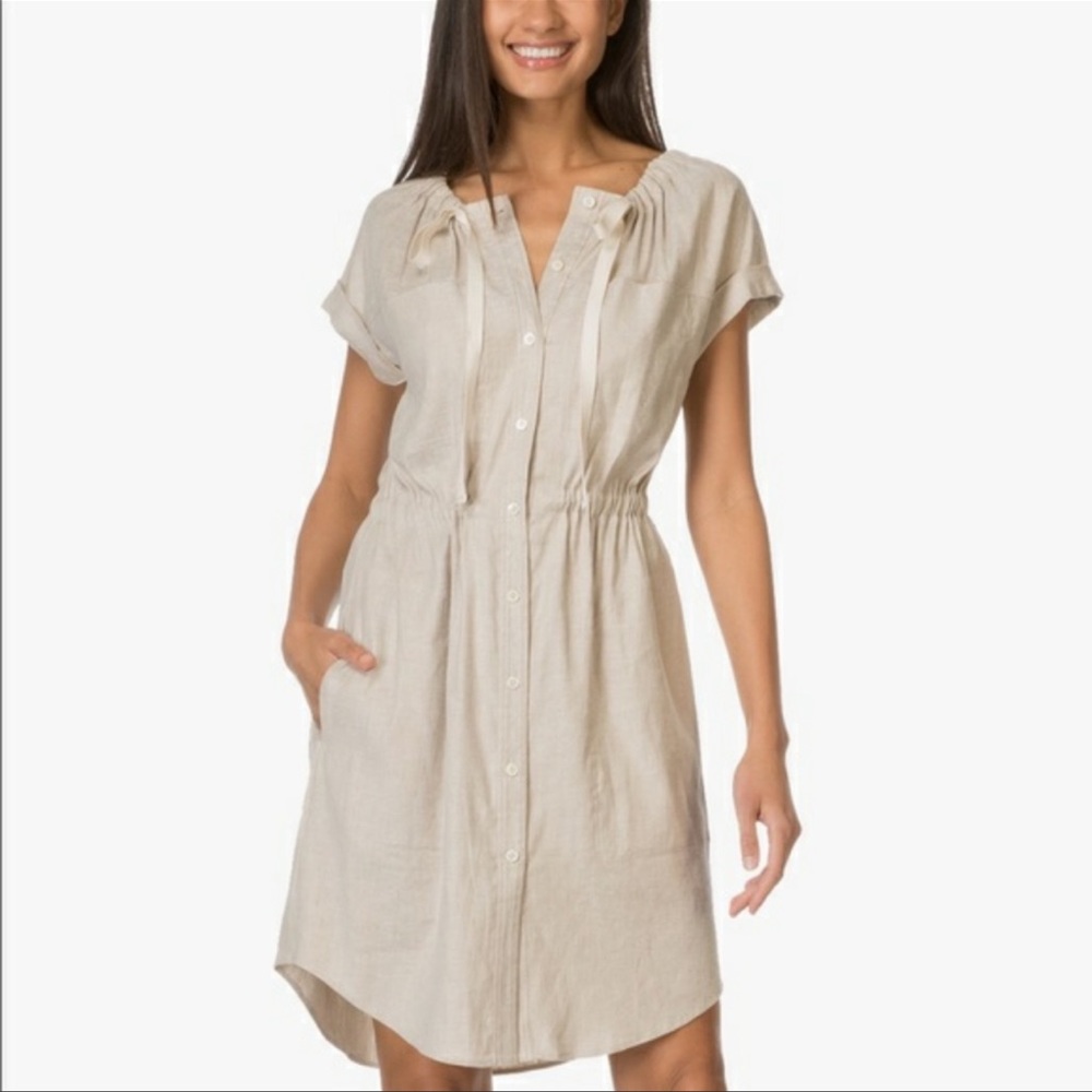 ❤️Theory NWT Laela Sierre/White Tierra Wash Drawstring Dress.  Sand color.